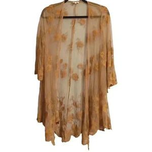 𝅺DEE elly Boho Embroidered Goldenrod Sheer Cardigan Shawl Women's Size Small